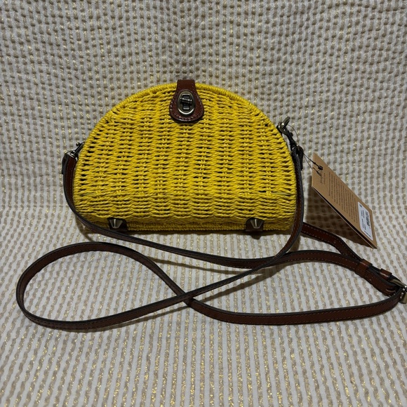 Patricia Nash | Spring Wicker Bonella Goldenrod Yellow Retro Crossbody Purse - Picture 3 of 5